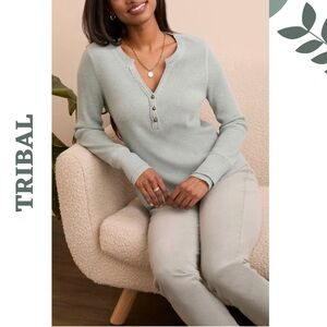 Tribal Silver Pine Waffle Henley Extra Small XS NWT